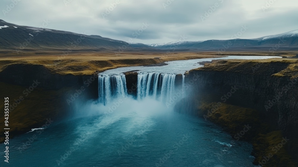 Breathtaking view of Godafoss waterfall in Iceland. Located in Bardardalur valley, Skjalfandafljot river, Europe. Discover the world's beauty through popular landmarks. Breathtaking view of Godafoss waterfall in Iceland. Located in Bardardalur valley, Skjalfandafljot river, Europe. Discover the world's beauty through popular landmarks.