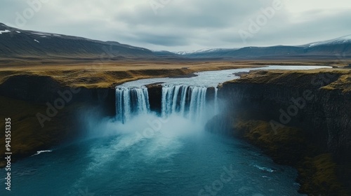 Breathtaking view of Godafoss waterfall in Iceland. Located in Bardardalur valley, Skjalfandafljot river, Europe. Discover the world's beauty through popular landmarks.