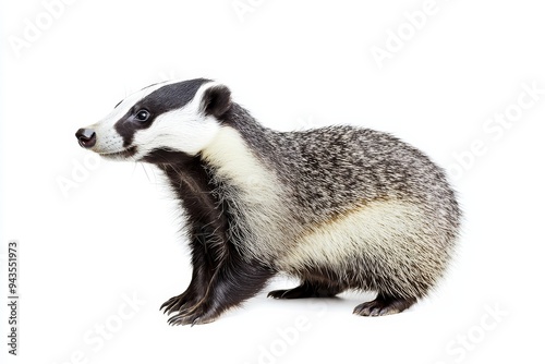 A portrait of a badger standing on a transparent background. The animal is in the jungle, wildlife and habitat concept, conservation of the environment.