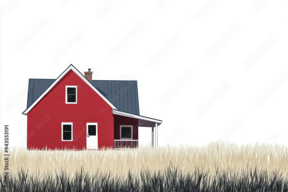 Modern minimalist home illustration with ample copyspace for advertising and bold colors. Real Estate conceptual image. Modern minimalist home illustration with ample copyspace for advertising and bold colors. Real Estate conceptual image.