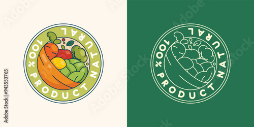 The concept of the logo of 100% natural products. Organic Food Sticker