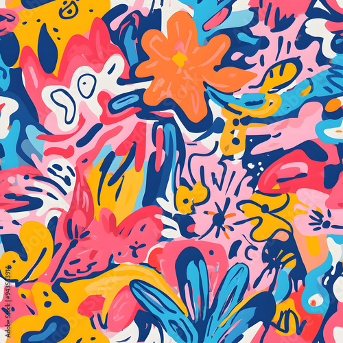 floral and leaf seamless patterns in doodle-style tile designs with graphic format.