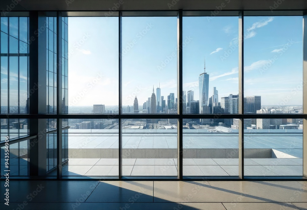 Fototapeta premium Looking Up Blue Modern Office Building, ai