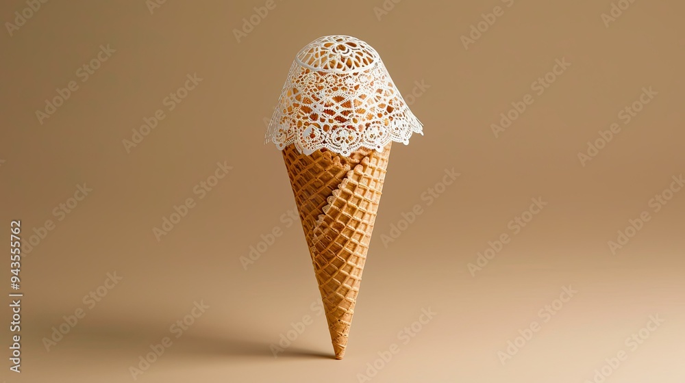 an ice cream cone out of brown paper and white doily an ice cream cone out of brown paper and white doily