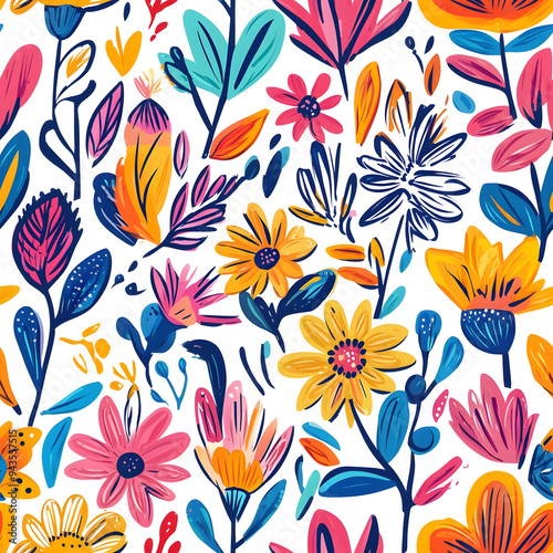 floral and leaf seamless patterns in doodle-style tile designs with graphic format.