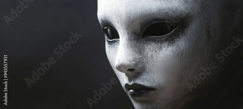 Ghostly white mask with hollow eyes and a blank, eerie expression