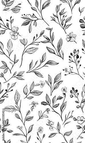 floral and leaf seamless patterns in doodle-style tile designs with graphic format.