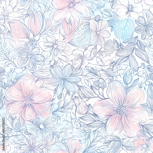Wallpaper Mural floral and leaf seamless patterns in doodle-style tile designs with graphic format. Torontodigital.ca