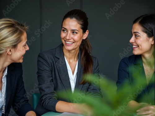 Three Businesswomen Engaged in a Friendly Discussion