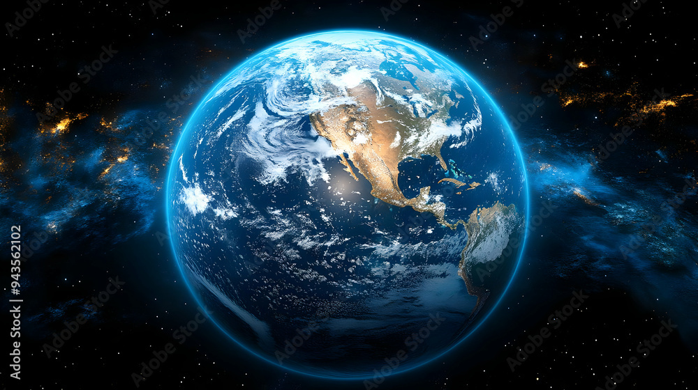 A detailed view of Earth from space, showcasing North America and surrounding oceans. A detailed view of Earth from space, showcasing North America and surrounding oceans.