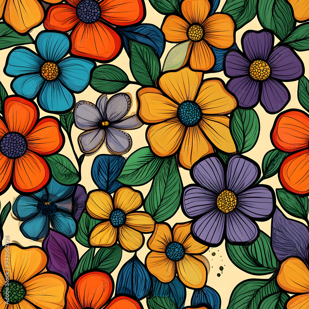 floral and leaf seamless patterns in doodle-style tile designs with graphic format. floral and leaf seamless patterns in doodle-style tile designs with graphic format.