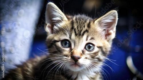 Close-up Portrait of a Cute Tabby Kitten with Blue Eyes