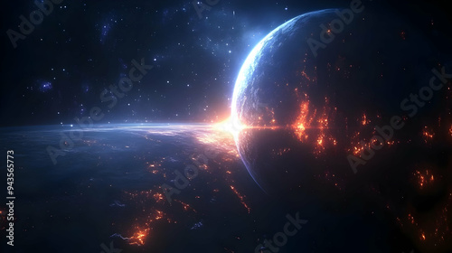 A distant planet with a blu...
