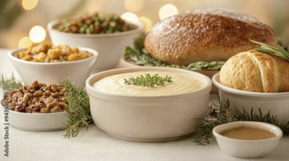 A generous Thanksgiving feast showcased with delightful dishes and a cozy ambiance, creating a perfect setting for gratitude and togetherness. A generous Thanksgiving feast showcased with delightful dishes and a cozy ambiance, creating a perfect setting for gratitude and togetherness.