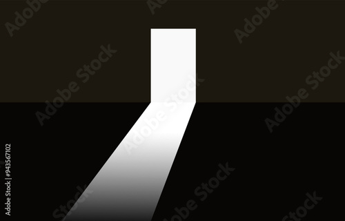 Door to the light.Empty dark room.Exit way.Depression.Vector graphic illustration.
