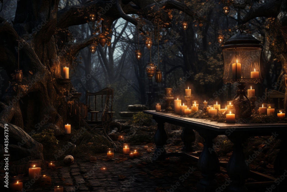 Enchanted Forest Table Setting with Candlelight Enchanted Forest Table Setting with Candlelight