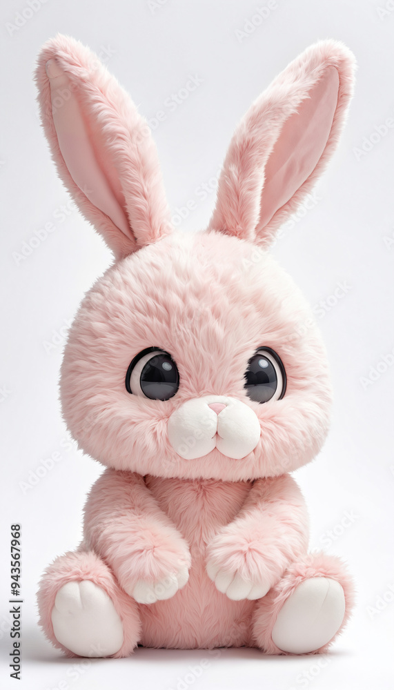 Fototapeta premium Pink Plush Bunny Toy Sitting on White Background
