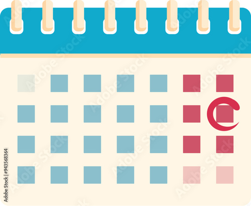 Calendar page marking period days and ovulation with red circles for women health and menstruation concept