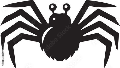 Halloween Spider Web Vector - Black Spider on White Background Illustration.