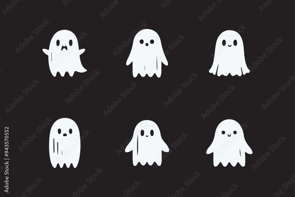 Isolated Halloween Ghosts: Funny, Scary Designs for Cards and Stickers. Isolated Halloween Ghosts: Funny, Scary Designs for Cards and Stickers.