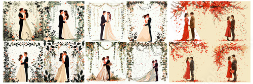 A series of images of couples kissing in front of a tree. The images are in different colors and styles, but all have a romantic and intimate feel