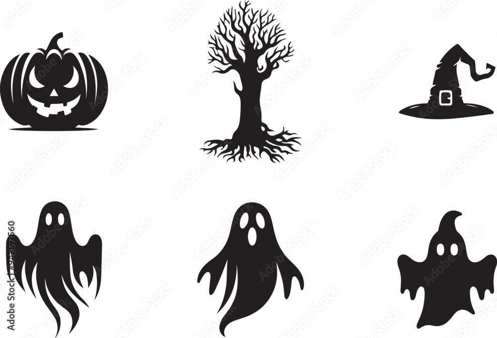 Happy Halloween icons in a variety of styles Happy Halloween icons in a variety of styles