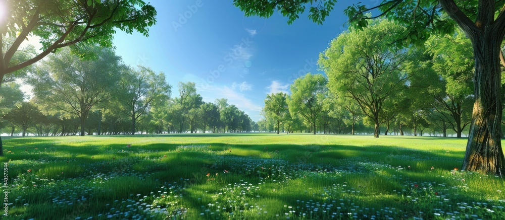 Lush park under clear blue skies offers a serene copy space image Lush park under clear blue skies offers a serene copy space image