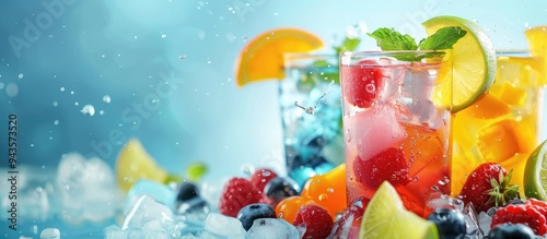 Refreshing chilled beverages like icy cold drinks and fresh juicy juices perfect for hot summer days with copy space image