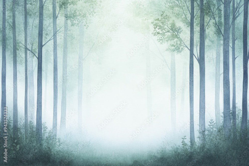 Fototapeta premium An enchanting haunted forest is beautifully depicted in a rich watercolor style, capturing the mystical essence of this magical realm.