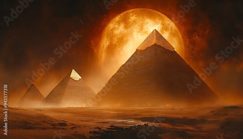 AI-crafted visualization of the Egyptian Pyramids emerging from the golden desert sands