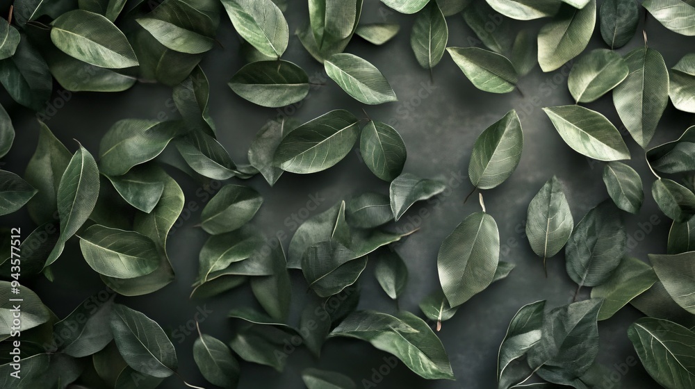 Fototapeta premium A lush arrangement of vibrant green leaves on a dark background.