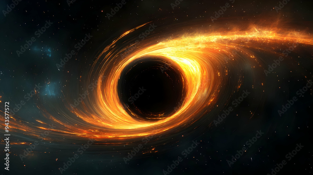 A fiery black hole in a field of stars. A fiery black hole in a field of stars.