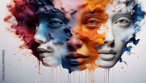 Fragmented Faces- Portraits that are shattered and reassembled with various colors photo