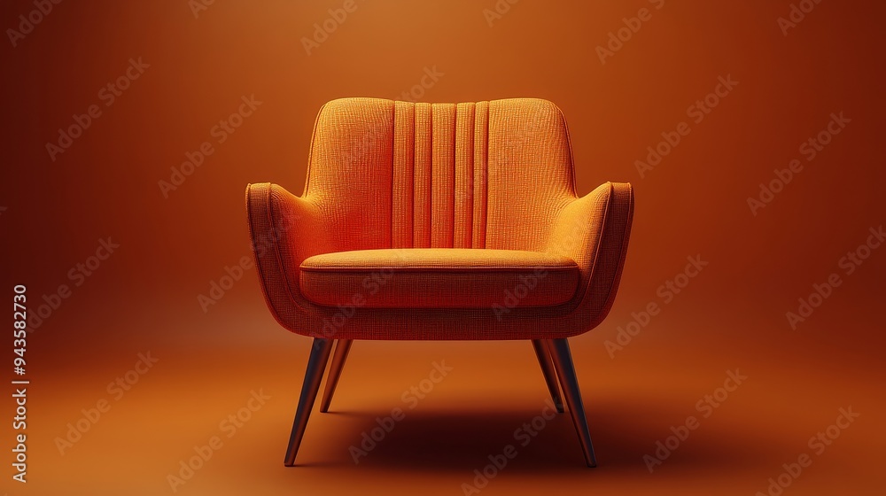 A large orange couch with a patterned fabric sits in front of a wall A large orange couch with a patterned fabric sits in front of a wall