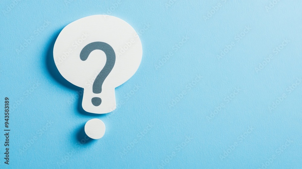 An image depicting a question mark with a speech bubble on a blue background, suggesting a question or inquiry. The question mark is often used to express uncertainty An image depicting a question mark with a speech bubble on a blue background, suggesting a question or inquiry. The question mark is often used to express uncertainty