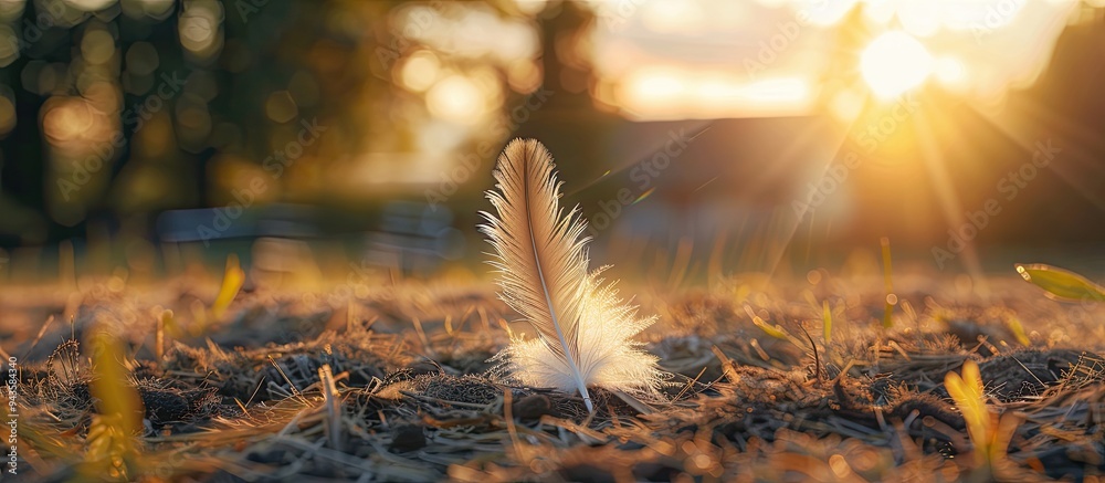 Photo of a farm scene with a feather from an animal in focus set against a blurred background ideal for copy space image Photo of a farm scene with a feather from an animal in focus set against a blurred background ideal for copy space image