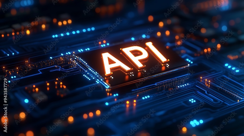 Fototapeta premium API Signage Illuminating a Complex Circuit Board Design