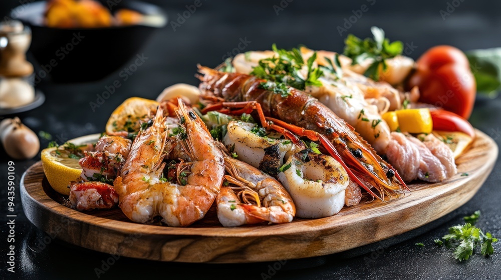Grilled Seafood Platter with Lemon and Parsley Grilled Seafood Platter with Lemon and Parsley