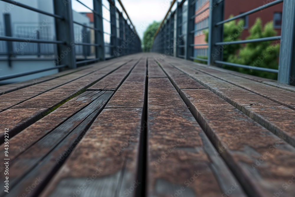 Fototapeta premium Wooden Pedestrian Bridge with Metal Railings