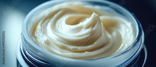 Delicate cream texture in a jar, perfect for skincare and beauty products, showcasing smoothness and hydration. photo