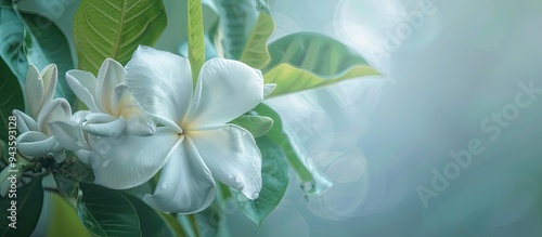 A photograph of the national flower of The Islands of Tahiti the Tahitian gardenia Gardenia taitensis or tiare flower was taken in Tahiti French Polynesia with ample copy space image photo