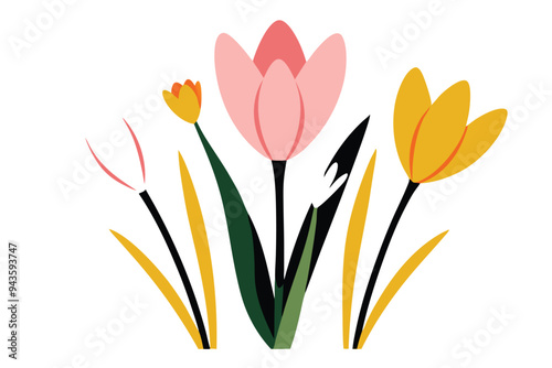 Spring Bloom Illustration: Crocuses and Hyacinths in a Light, Airy Style