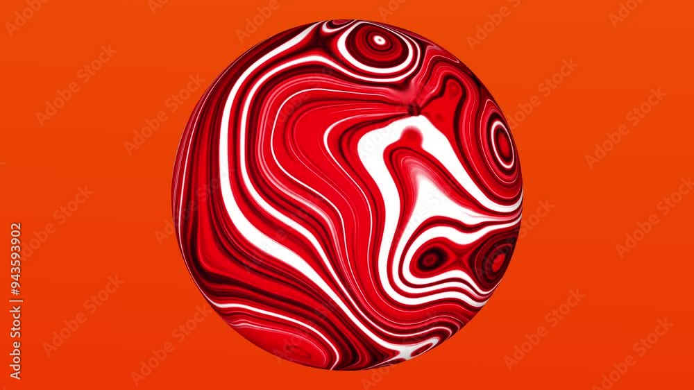 gold background, black red and white moving texture ball rotating to the right. abstract