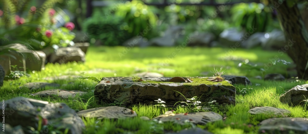 Ensure alignment of garden stones using a spirit level with copy space image Ensure alignment of garden stones using a spirit level with copy space image