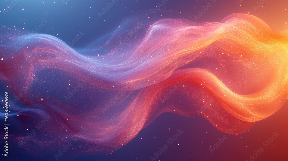 Abstract colorful particles wave flowing with bokeh on black background