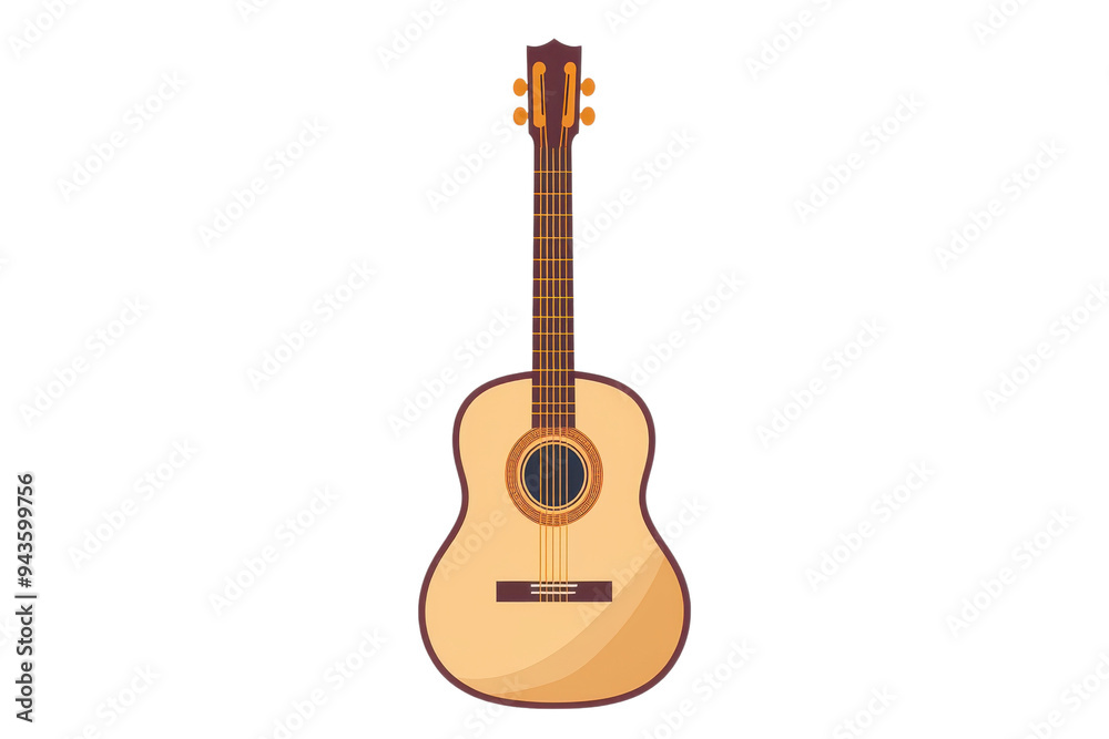Naklejka premium A beautifully designed acoustic guitar showcasing its wood texture and craftsmanship, perfect for music and art lovers. Isolated on transparent background.