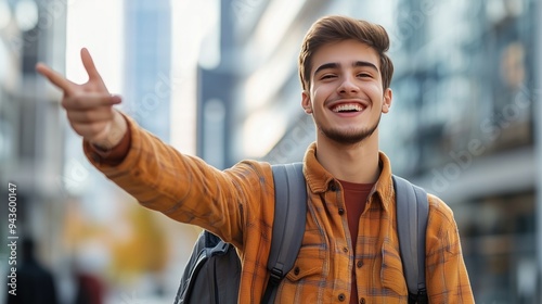 Joyful Young Man Enjoying a Sunny Day in the City photo