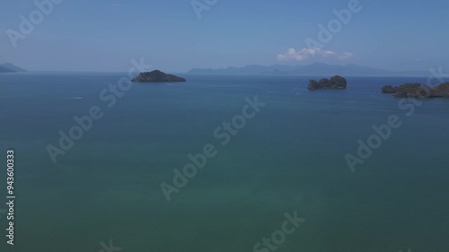 tropical Rekreasi Kastam beach on langkawi. Magic aerial view flight drone photo