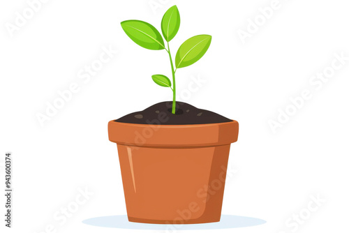 A fresh green plant emerges from a terracotta pot, symbolizing growth and nature's beauty in a cozy indoor setting. Isolated on transparent background.