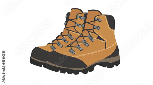 A pair of sturdy hiking boots designed for outdoor adventures and rugged terrain, featuring a durable, waterproof exterior. Isolated on transparent background.